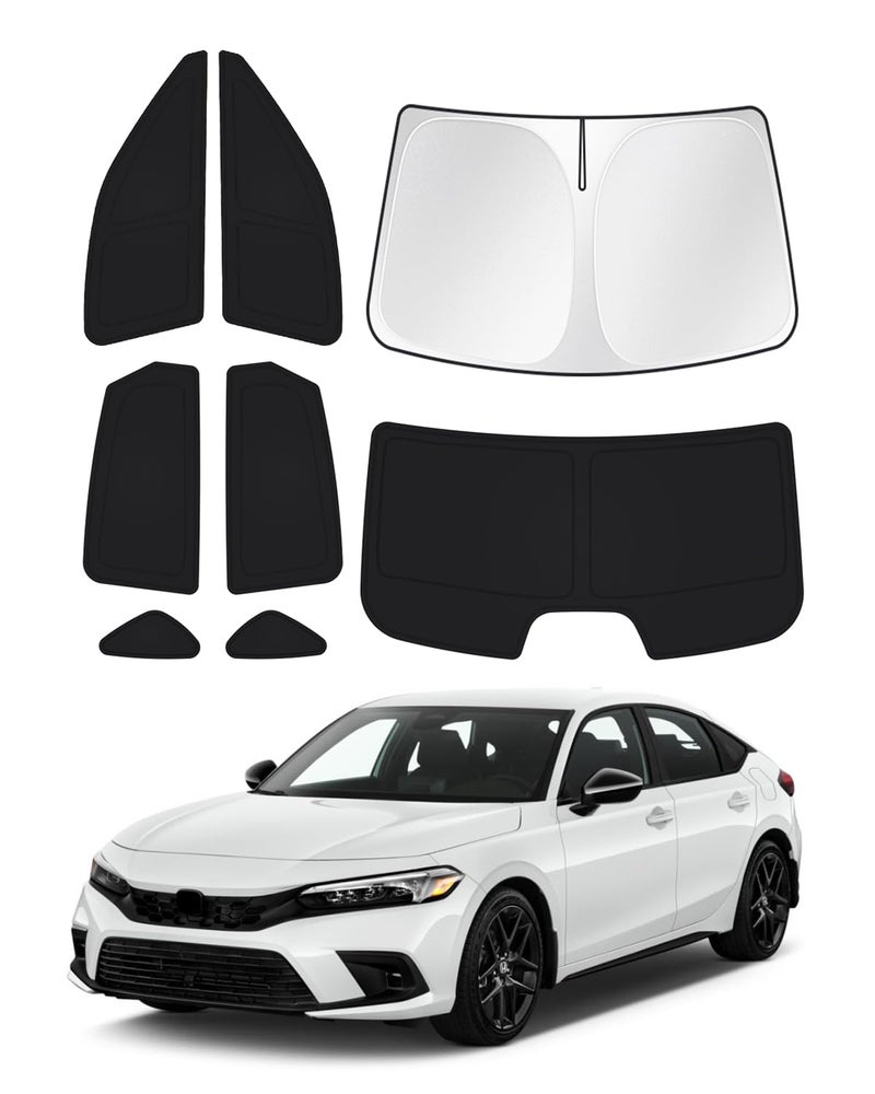 Canvcle Windshield Sun Shade for 11th Gen Honda Civic 2022-2025 (NOT for Hatchback) Side Rear Window Shade Cover Kit Full Window Sun Visor Shield Camping Keep Vehicle Cool Black 8PCS - Image 1